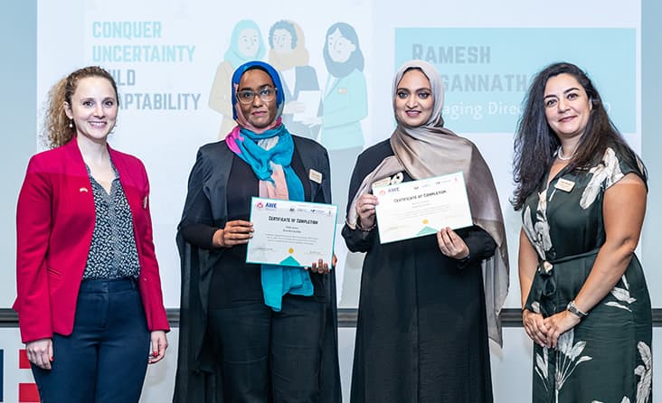 AWE UAE is organized by the U.S. Mission to the UAE, in partnership with startAD. It is a three-month program that equips female entrepreneurs from across the UAE to stabilize, pivot, and upscale their business for the fast-paced growth of the UAE knowledge-based economy.